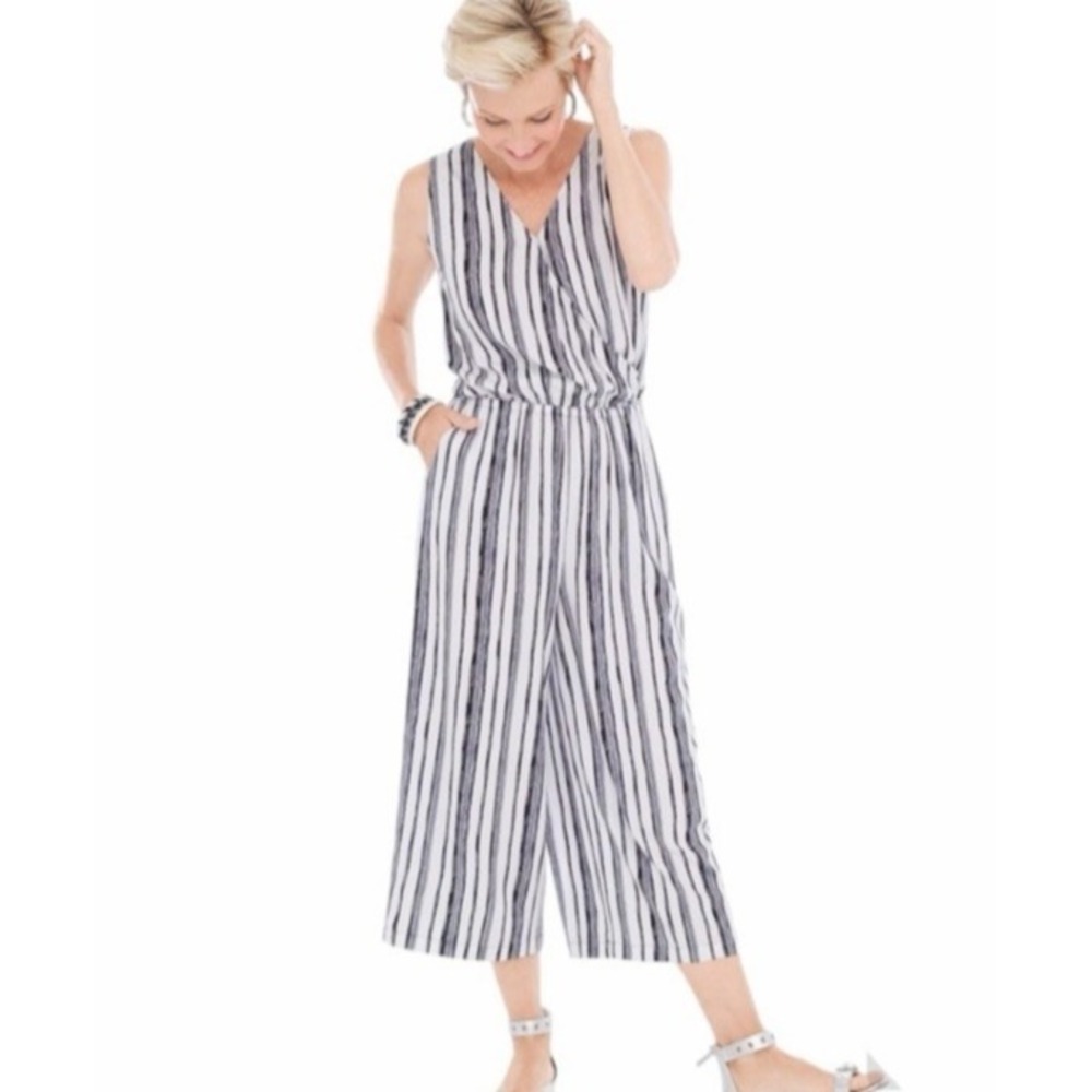 Chicos Wide Leg Sleeveless Jumpsuit Romper Chicos Size 4 US‎ 20 XXL Striped